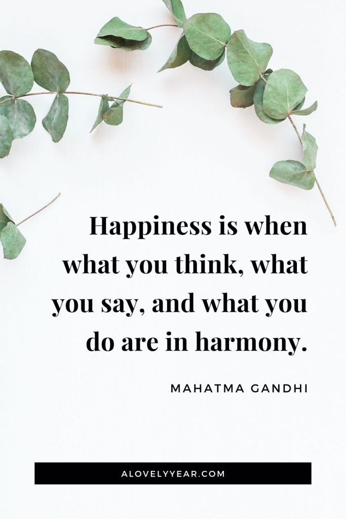 “Happiness is when what you think, what you say, and what you do are in harmony.” - Mahatma Gandhi